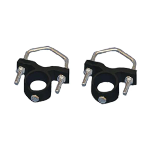 Pair of black aluminum antenna brackets with stainless-steel V-bolts