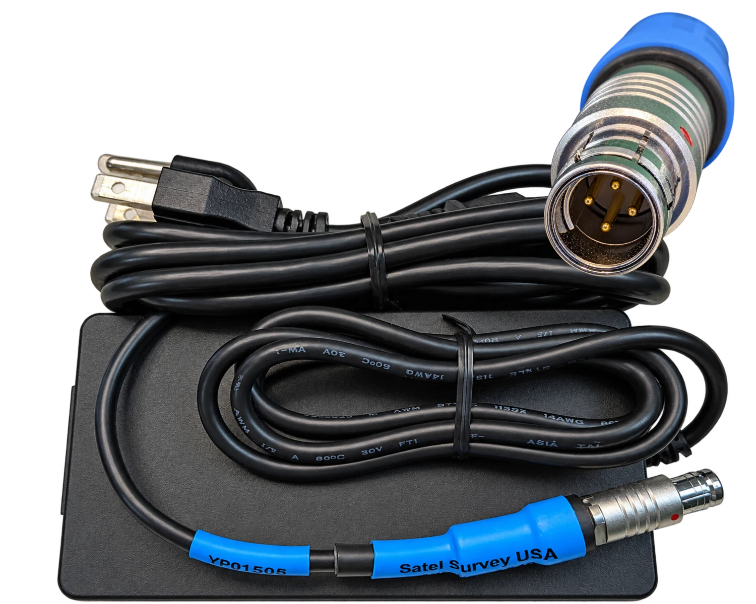 YP0150B AC power supply with its cable and a close-up of the four-pin connector