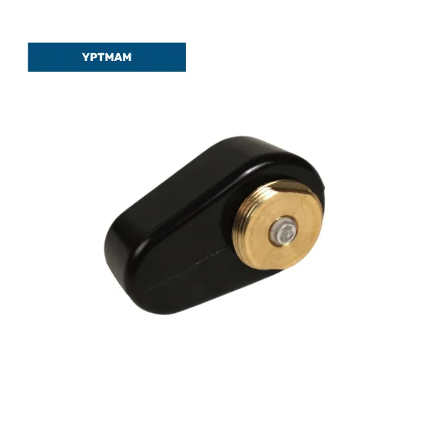 Black radio antenna pole-mount adapter with threaded brass fitting